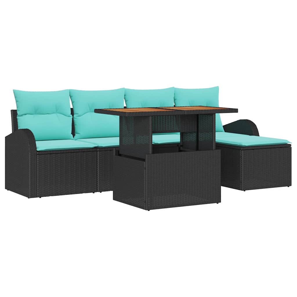 Ensemble de canapé de jardin 6 pcs Noir Poly rotin