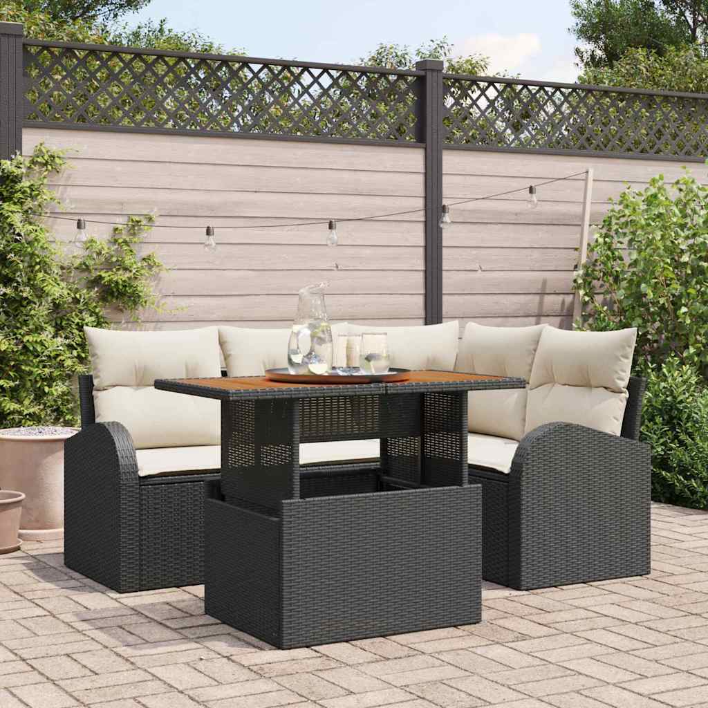 Ensemble de canapé de jardin 5 pc Noir Poly rotin
