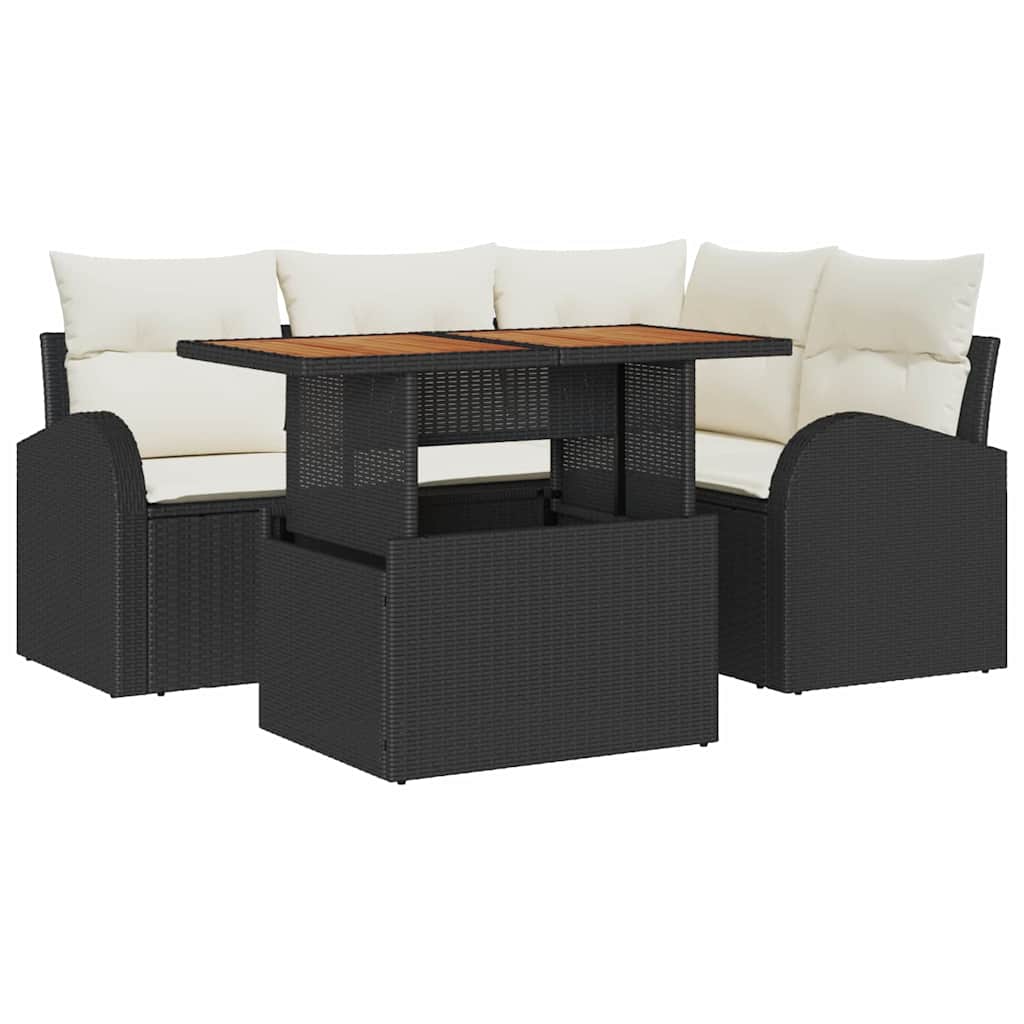 Ensemble de canapé de jardin 5 pc Noir Poly rotin
