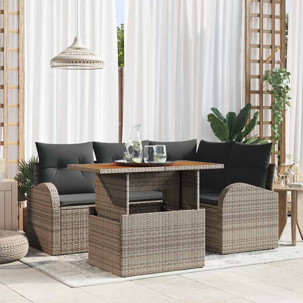 Ensemble de canapé de jardin 5 pcs Gris Poly rotin - XIOS