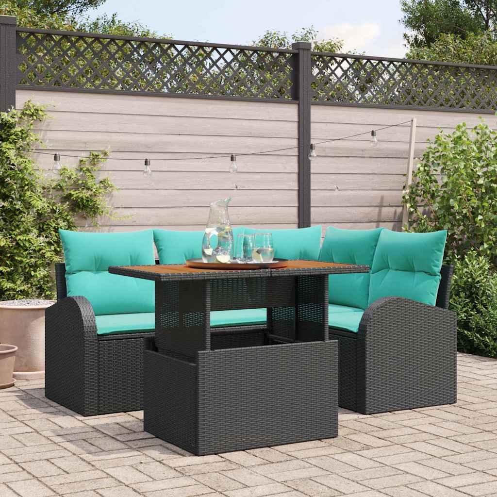 Ensemble de canapé de jardin 5 pc Noir Poly rotin