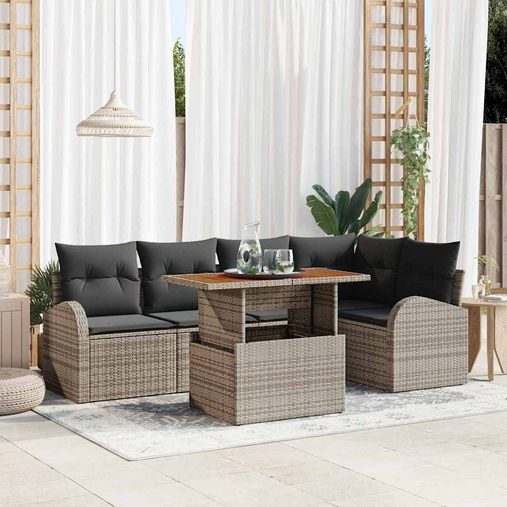 Ensemble de canapé de jardin 6 pc Gris Poly rotin