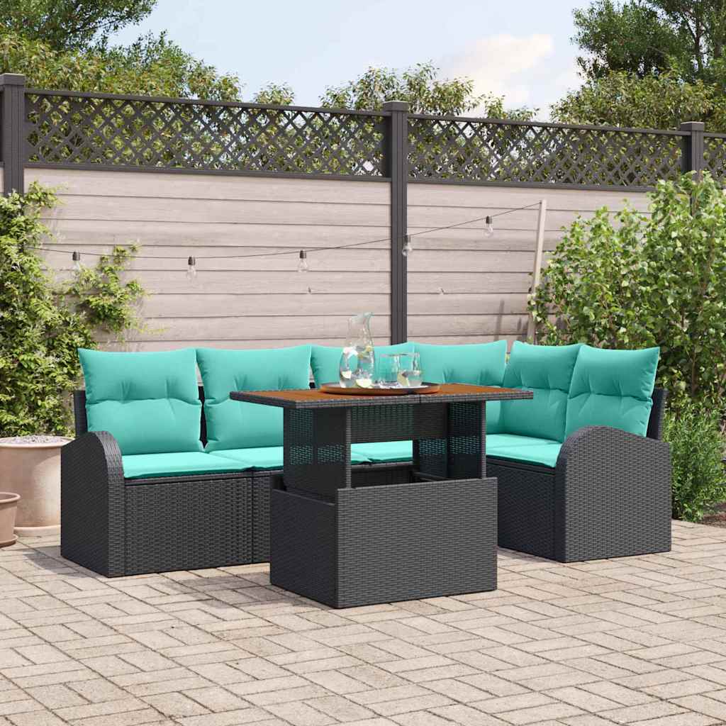 Ensemble de canapé de jardin 6 pc Noir Poly rotin