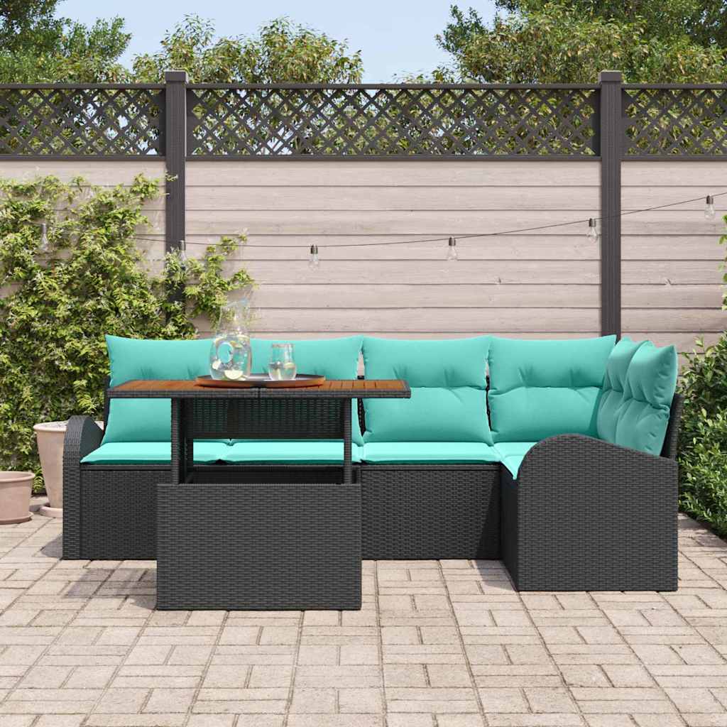 Ensemble de canapé de jardin 6 pcs Noir Poly rotin