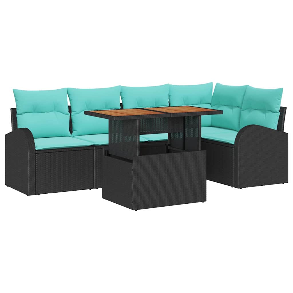 Ensemble de canapé de jardin 6 pcs Noir Poly rotin