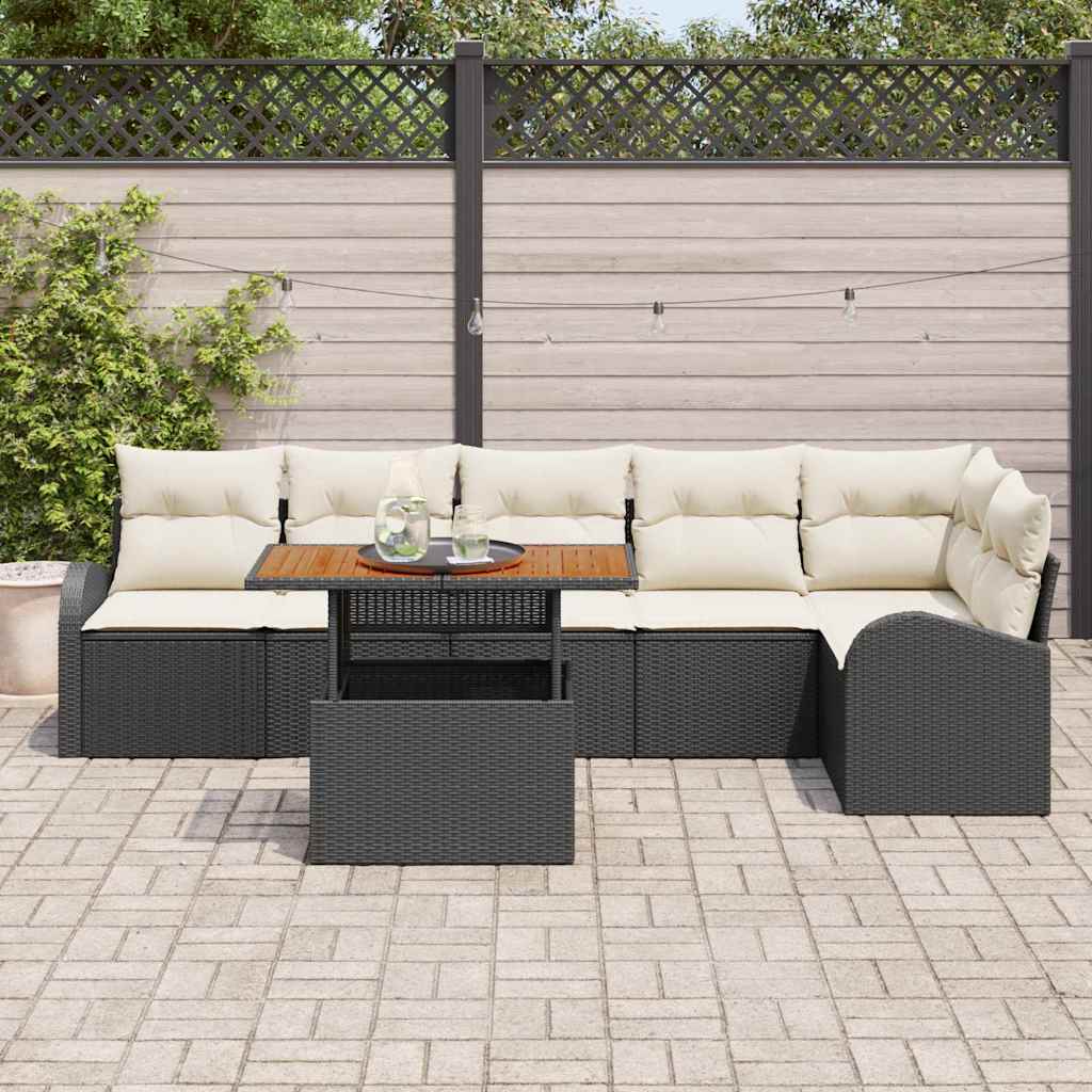 Ensemble de canapé de jardin 7 pcs Noir Poly rotin - XIOS