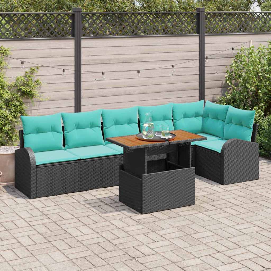 Ensemble de canapé de jardin 7 pc Noir Poly rotin