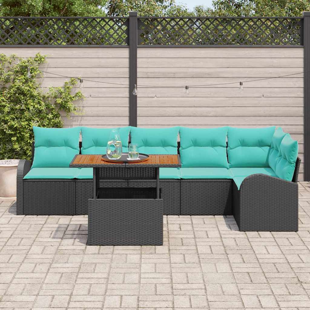 Ensemble de canapé de jardin 7 pcs Noir Poly rotin