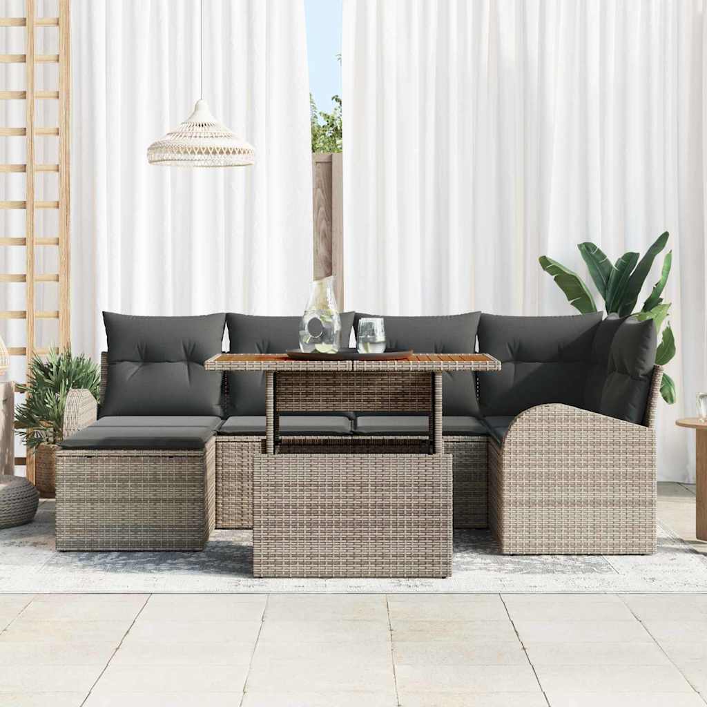 Ensemble de canapé de jardin 7 pc Gris Poly rotin