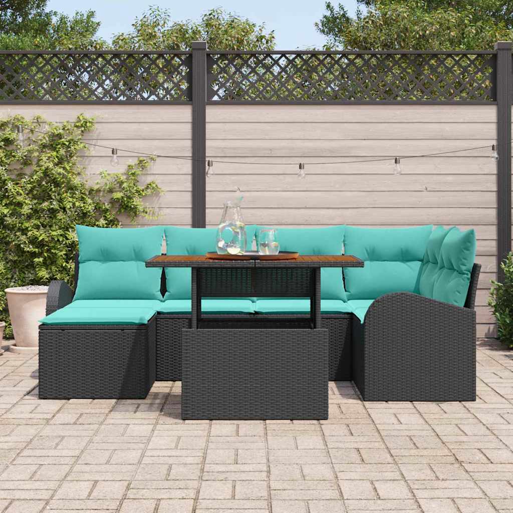 Ensemble de canapé de jardin 7 pcs Noir Poly rotin