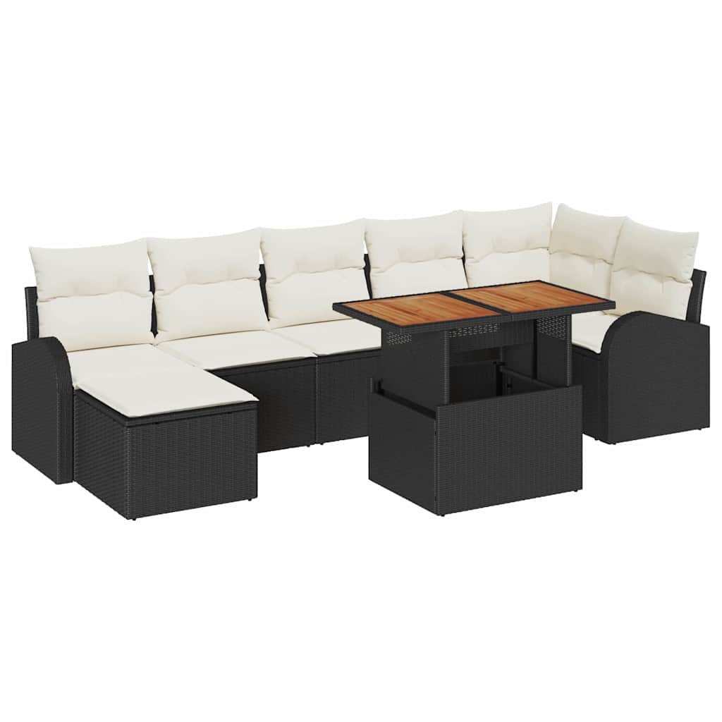 Ensemble de canapé de jardin 8 pc Noir Poly rotin