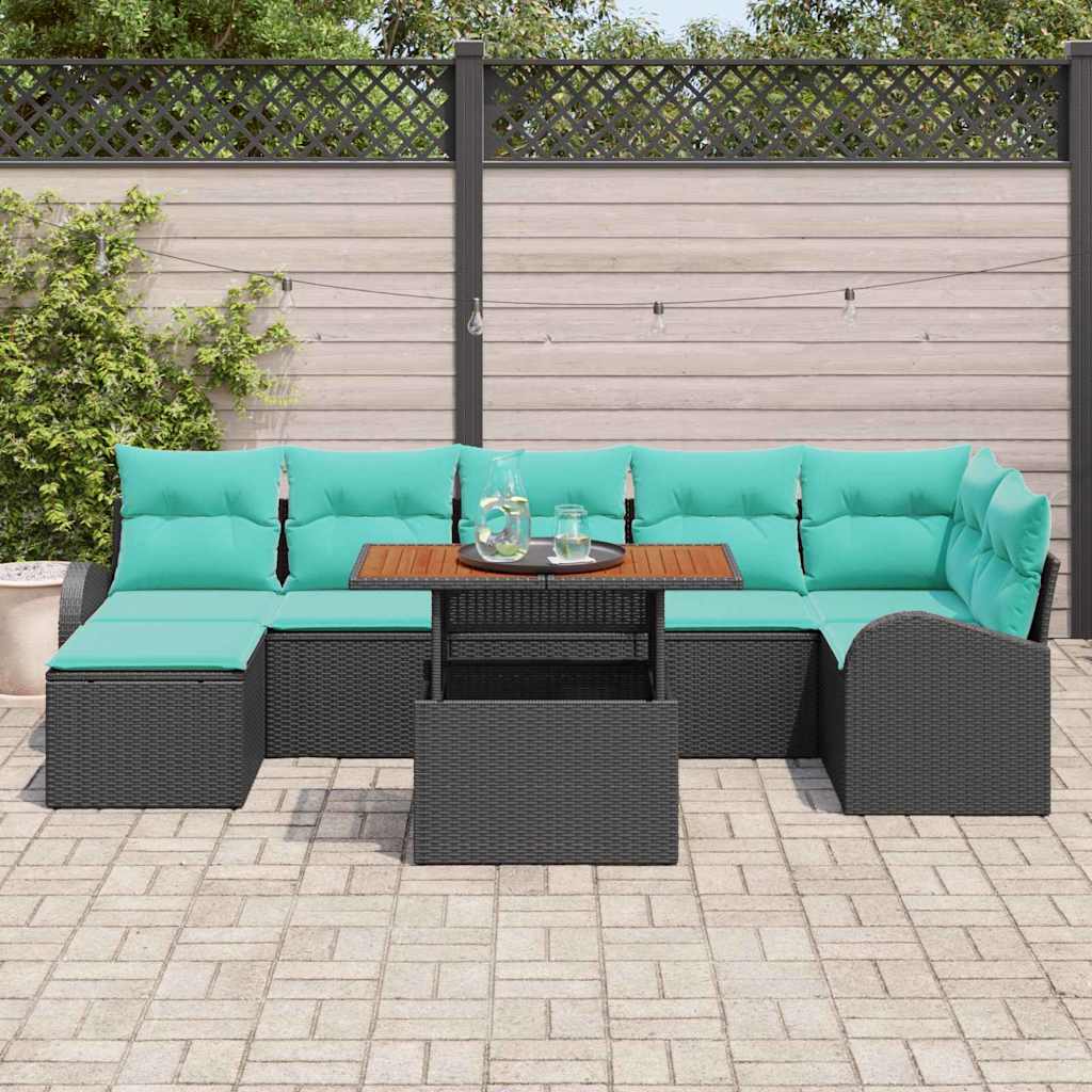 Ensemble de canapé de jardin 8 pcs Noir Poly rotin