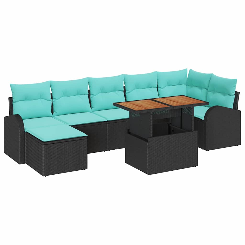 Ensemble de canapé de jardin 8 pcs Noir Poly rotin