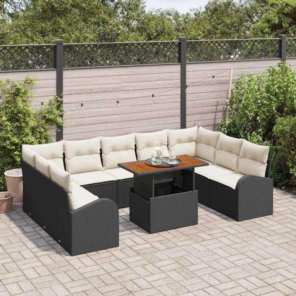 Ensemble de canapé de jardin 10 pcs Noir Poly rotin