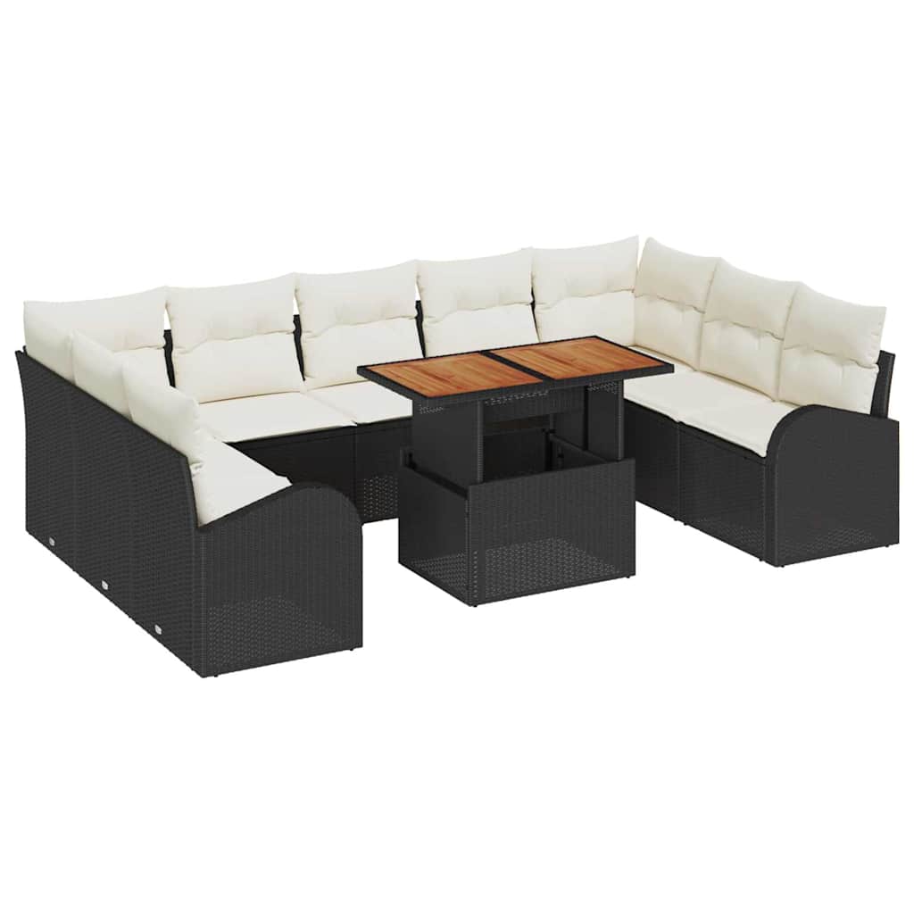 Ensemble de canapé de jardin 10 pcs Noir Poly rotin