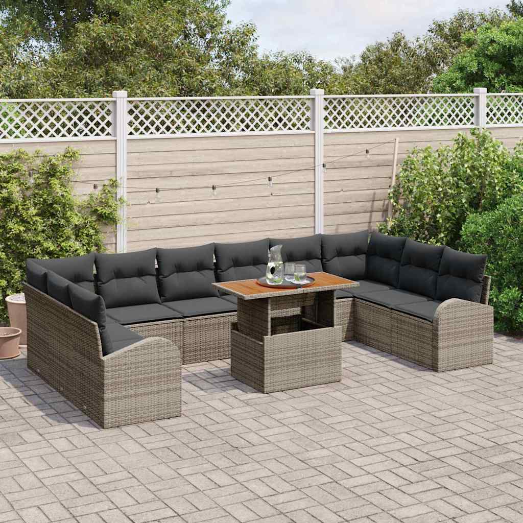 Ensemble de canapé de jardin 11 pcs Gris Poly rotin - XIOS