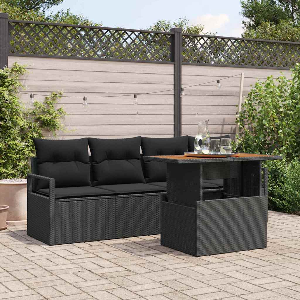 Ensemble de canapé de jardin 5 pcs Noir Poly rotin - XIOS