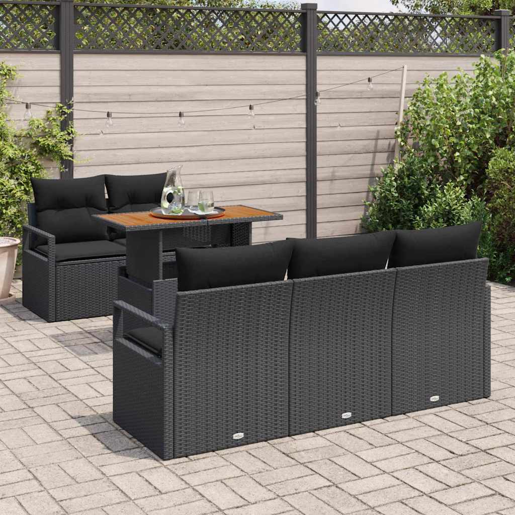 Ensemble de canapé de jardin 6 pcs Noir Poly rotin - XIOS