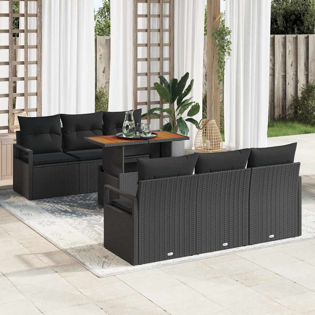 Ensemble de canapé de jardin 7 pcs Noir Poly rotin - XIOS