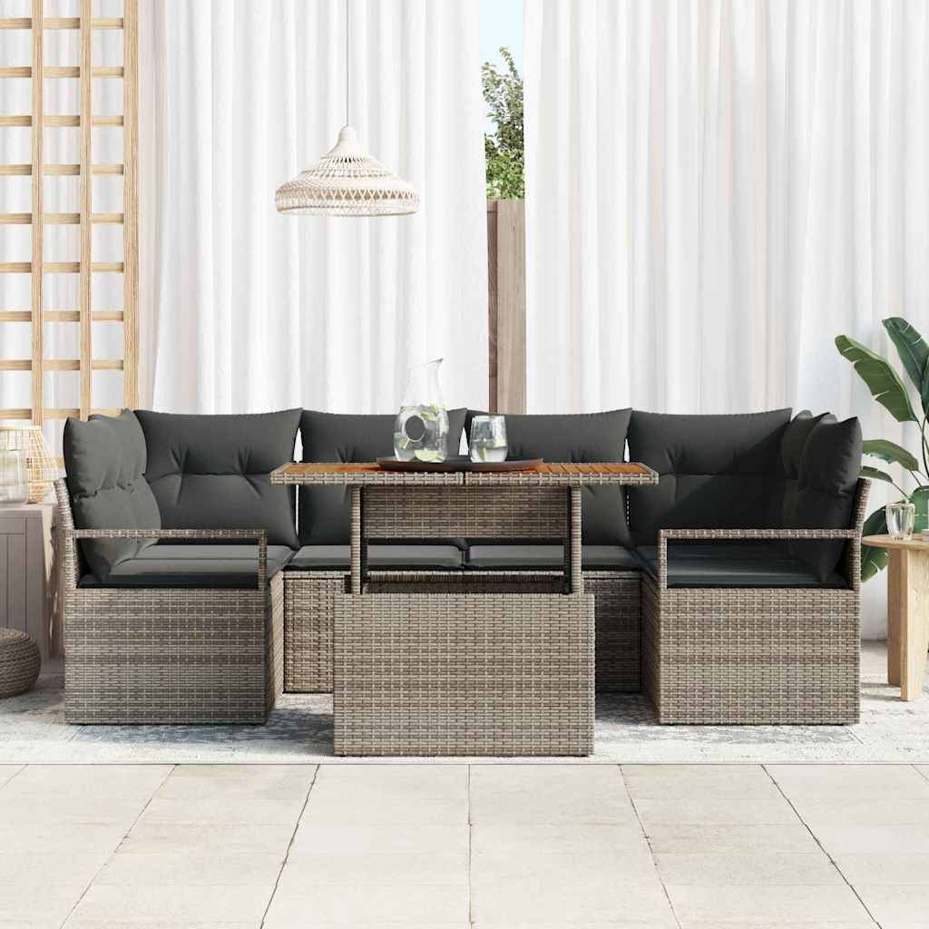 Ensemble de canapé de jardin 7 pcs Gris Poly rotin - XIOS