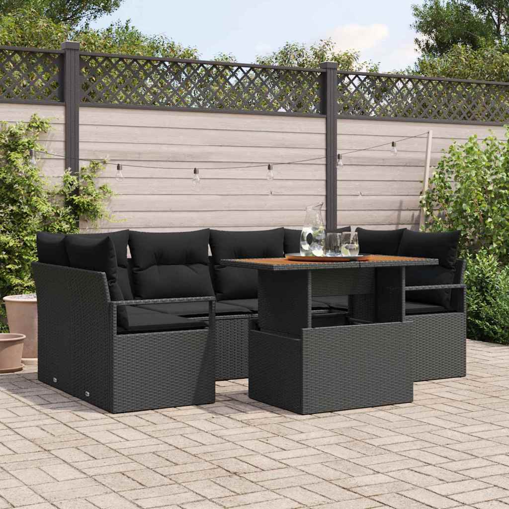 Ensemble de canapé de jardin 7 pcs Noir Poly rotin - XIOS