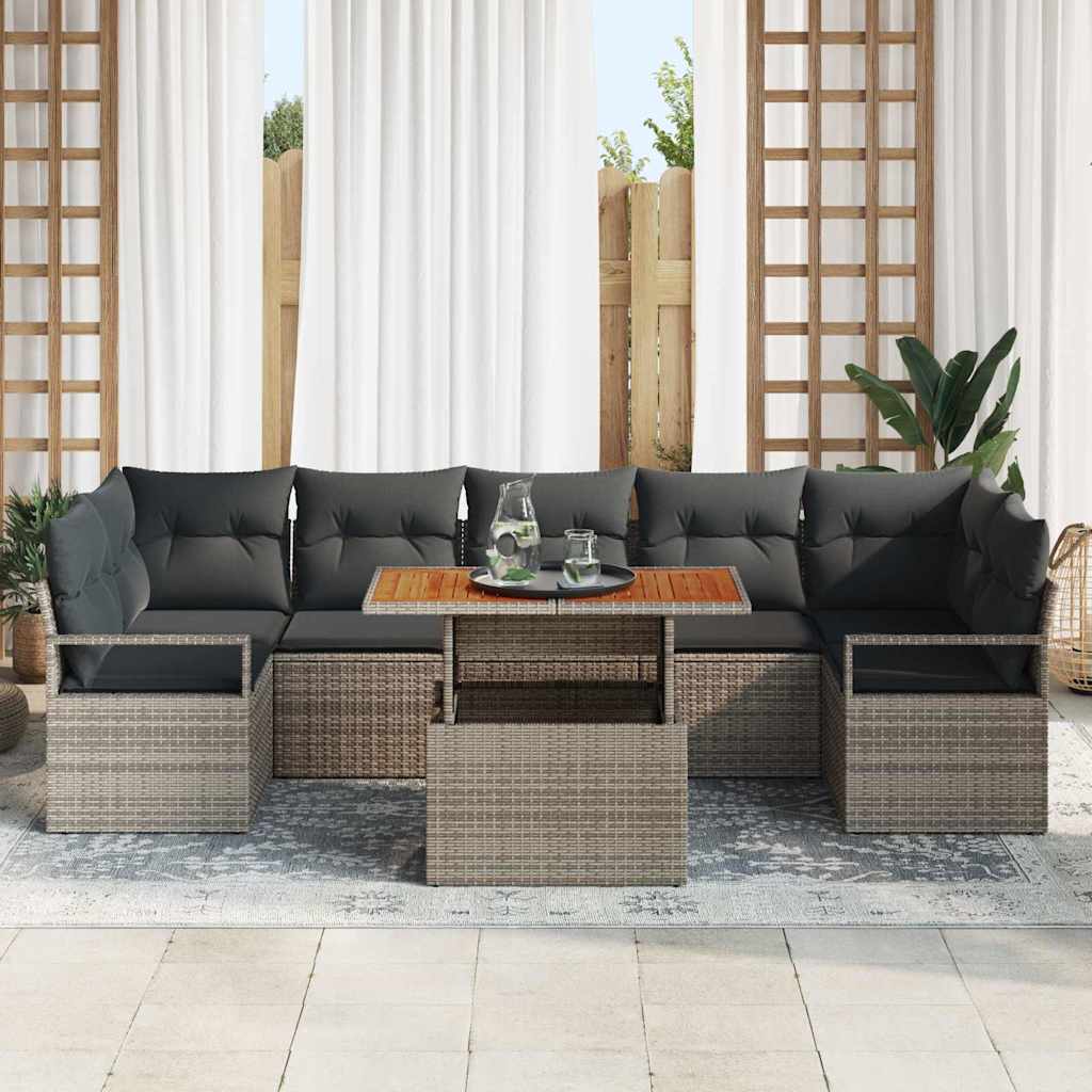 Ensemble de canapé de jardin 8 pcs Gris Poly rotin - XIOS