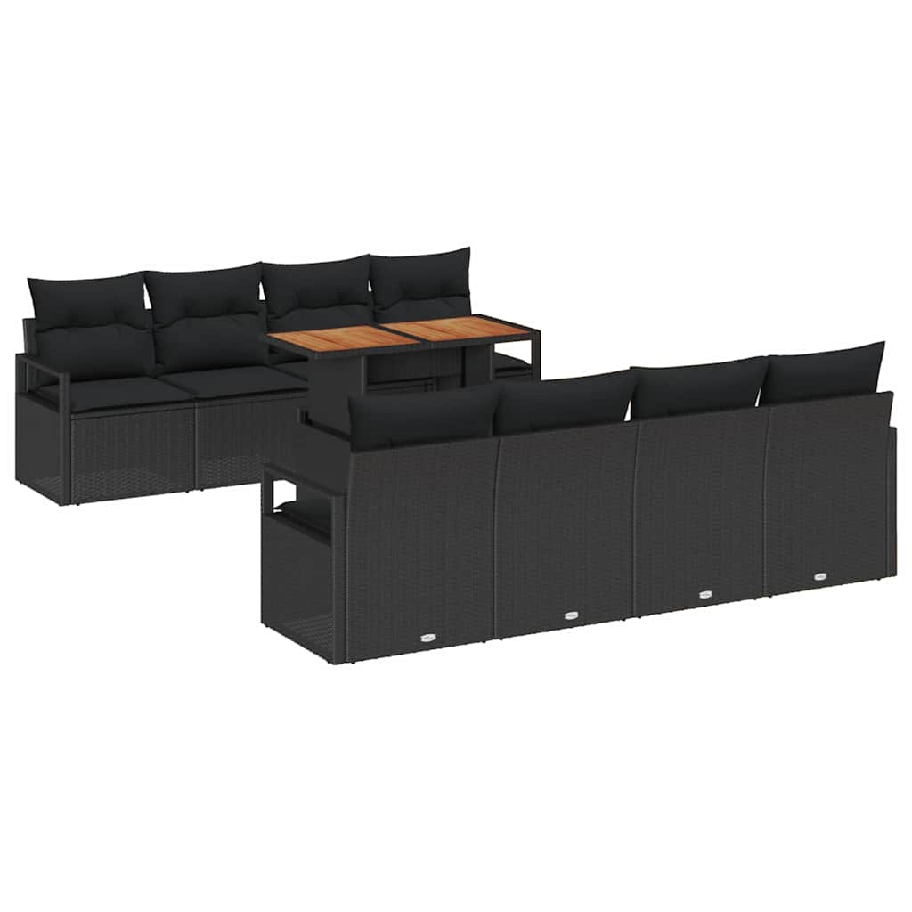 Ensemble de canapé de jardin 9 pcs Noir Poly rotin