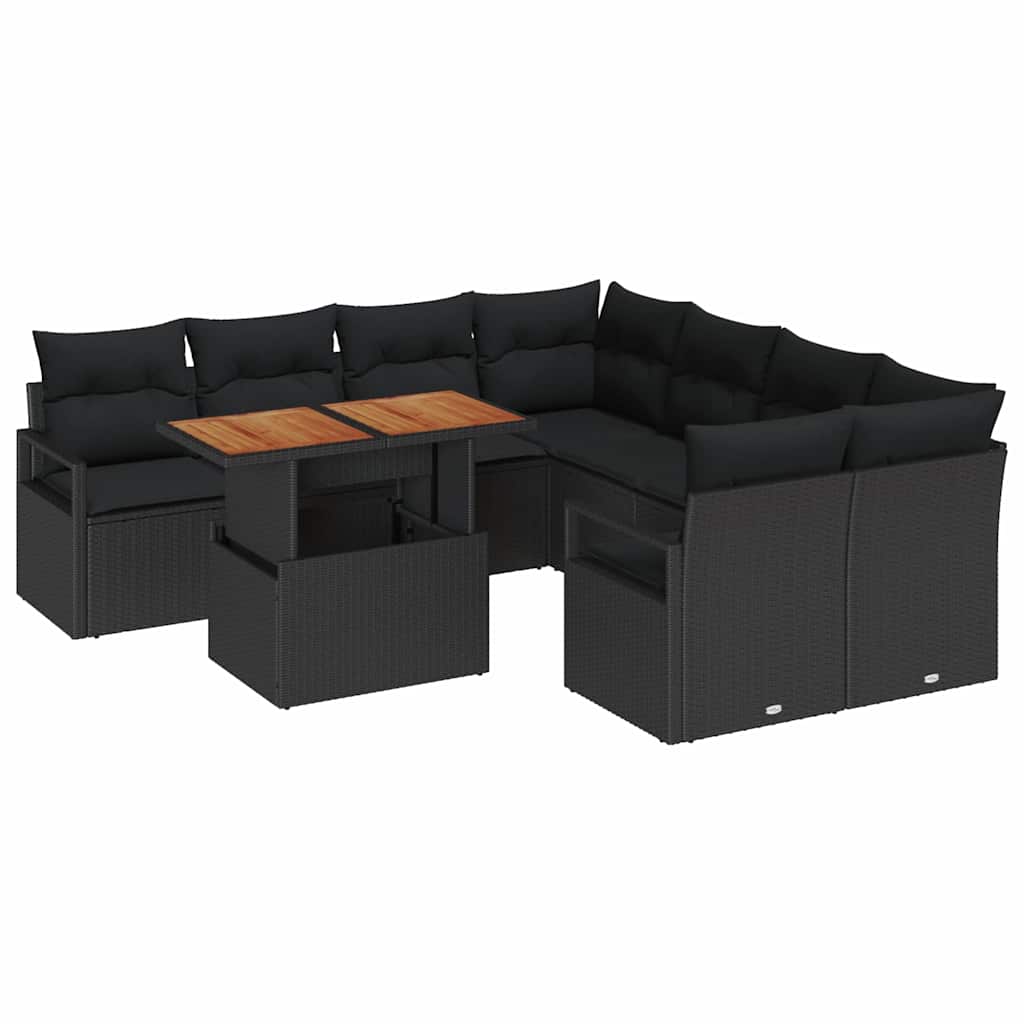 Ensemble de canapé de jardin 9 pcs Noir Poly rotin