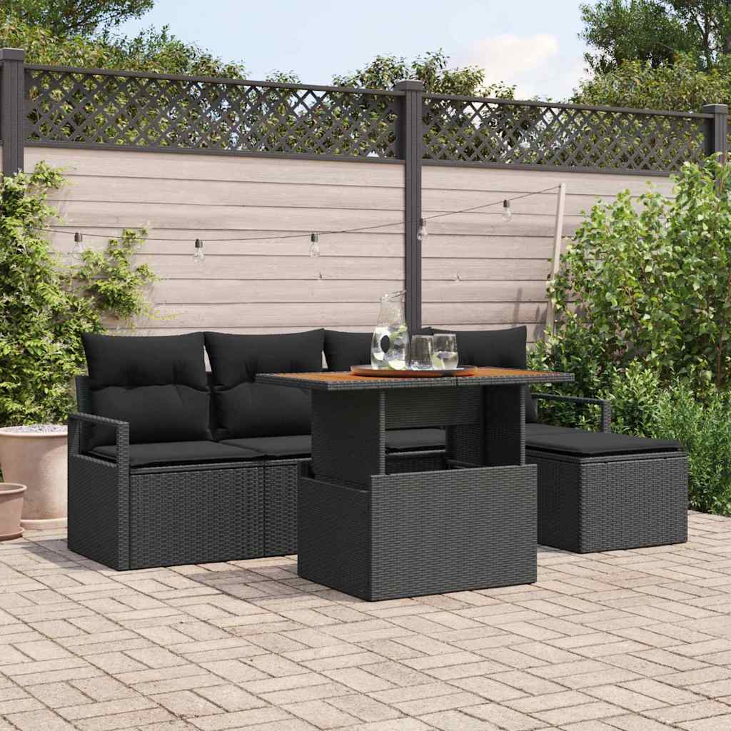 Ensemble de canapé de jardin 6 pcs Noir Poly rotin - XIOS