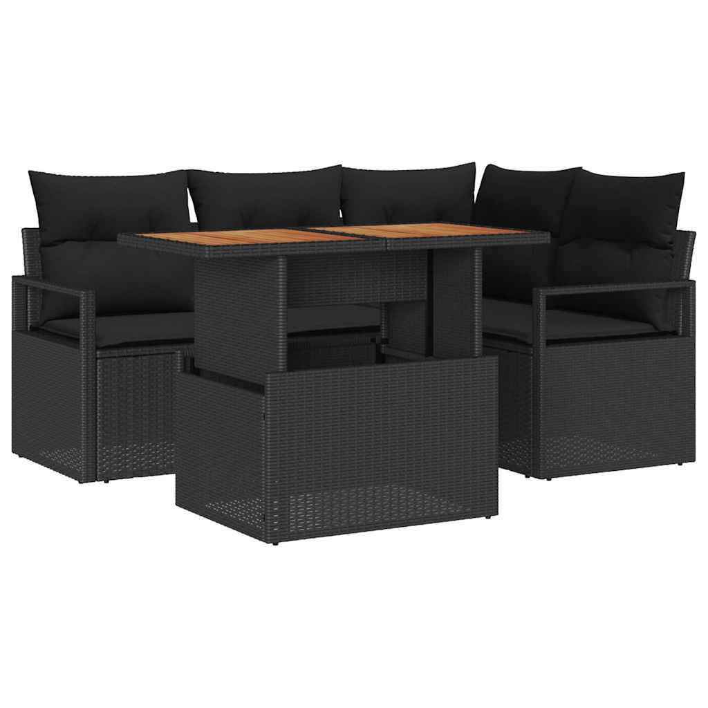 Ensemble de canapé de jardin 5 pcs Noir Poly rotin - XIOS
