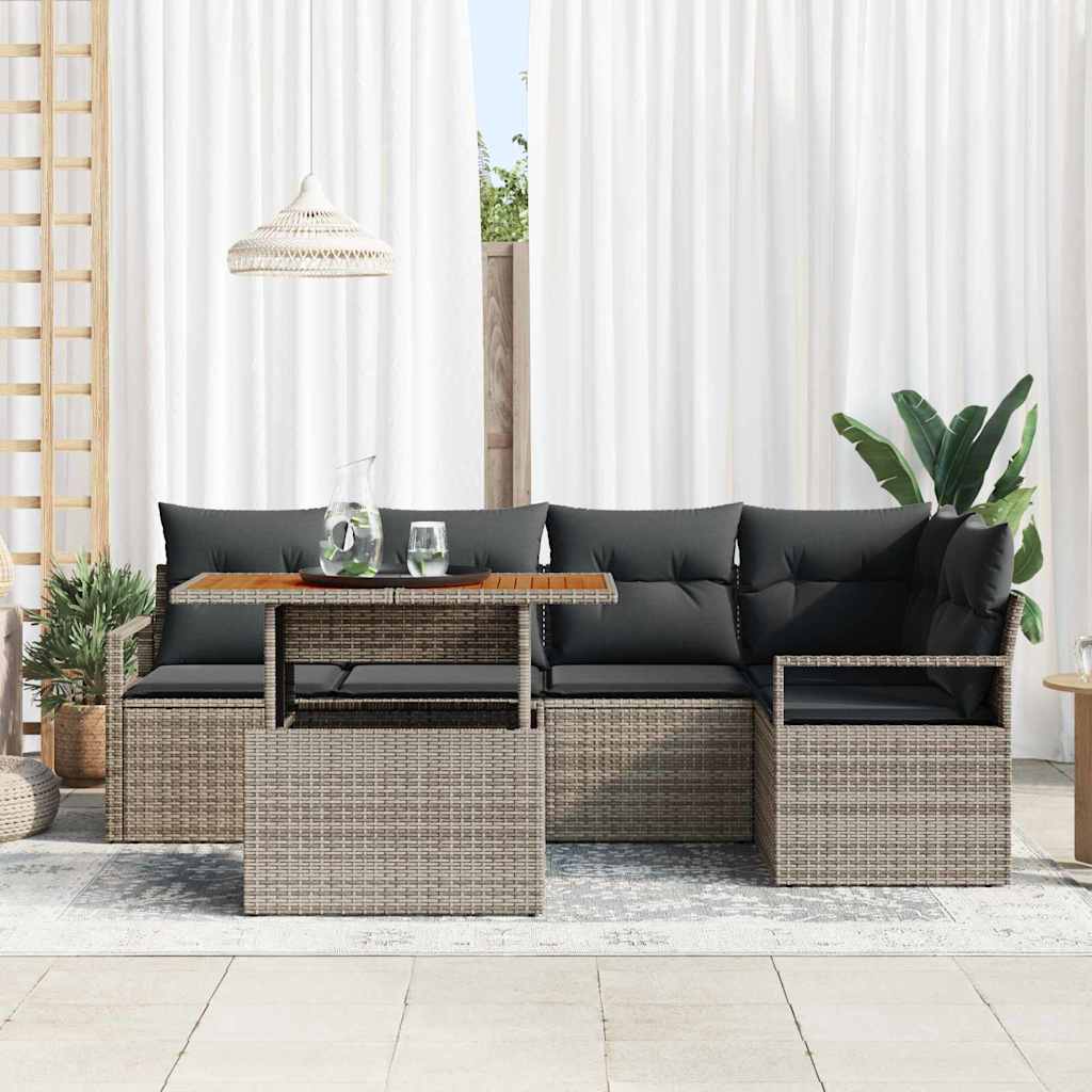 Ensemble de canapé de jardin 6 pc Gris Poly rotin