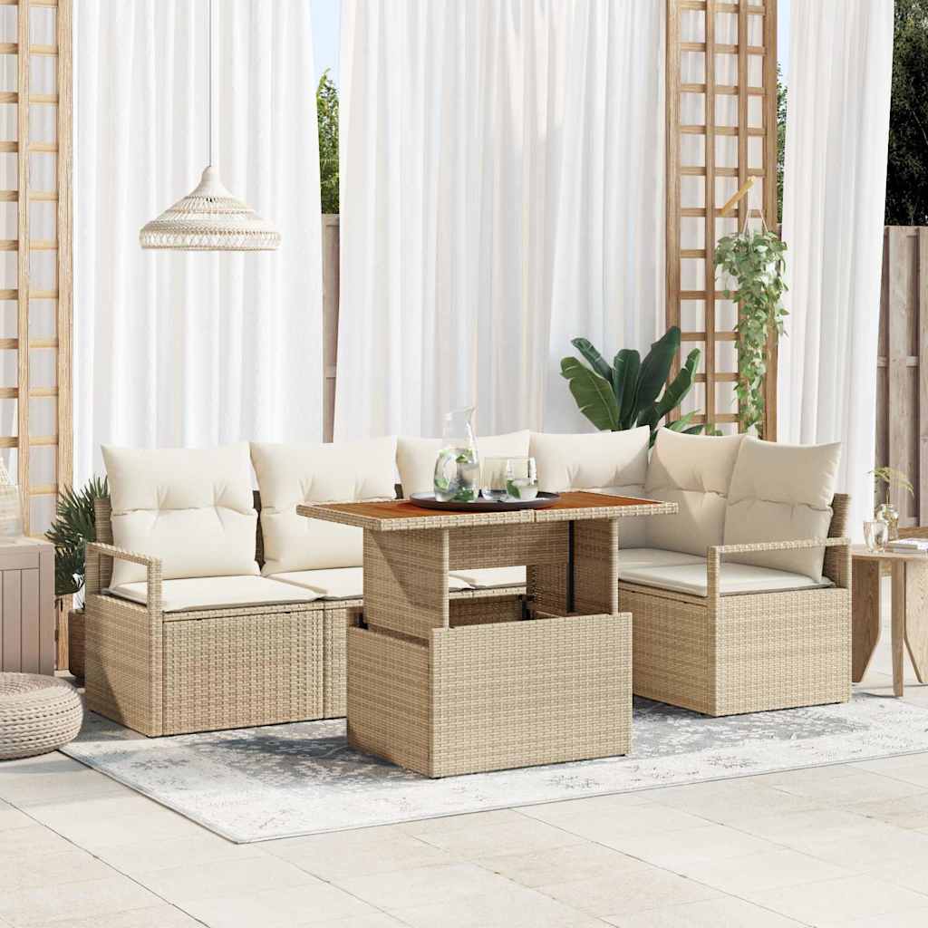 Ensemble de canapé de jardin 6 pc Beige Poly rotin