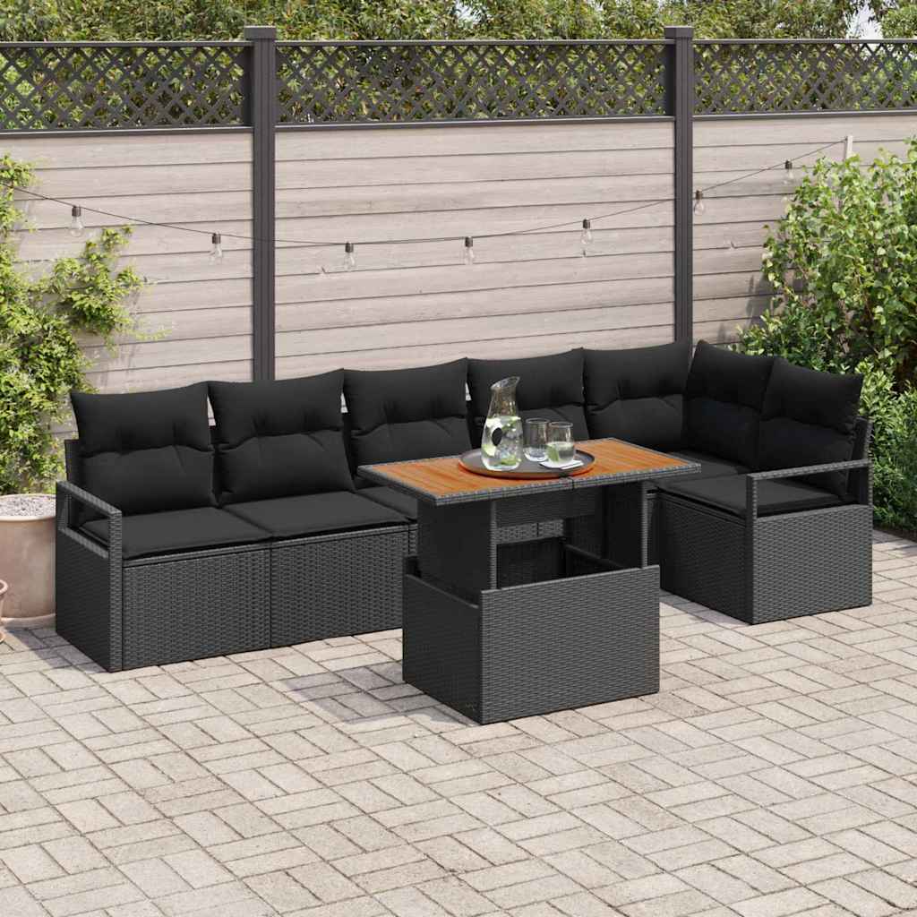 Ensemble de canapé de jardin 7 pcs Noir Poly rotin - XIOS