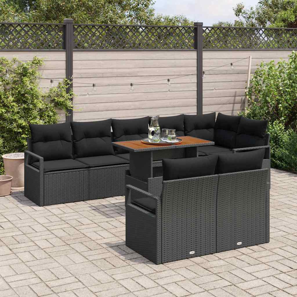 Ensemble de canapé de jardin 9 pcs Noir Poly rotin