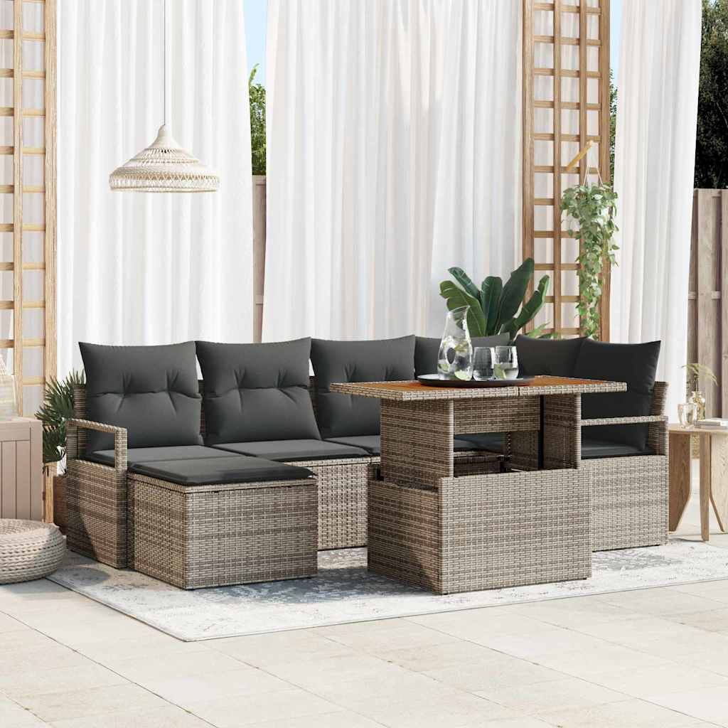 Ensemble de canapé de jardin 7 pc Gris Poly rotin