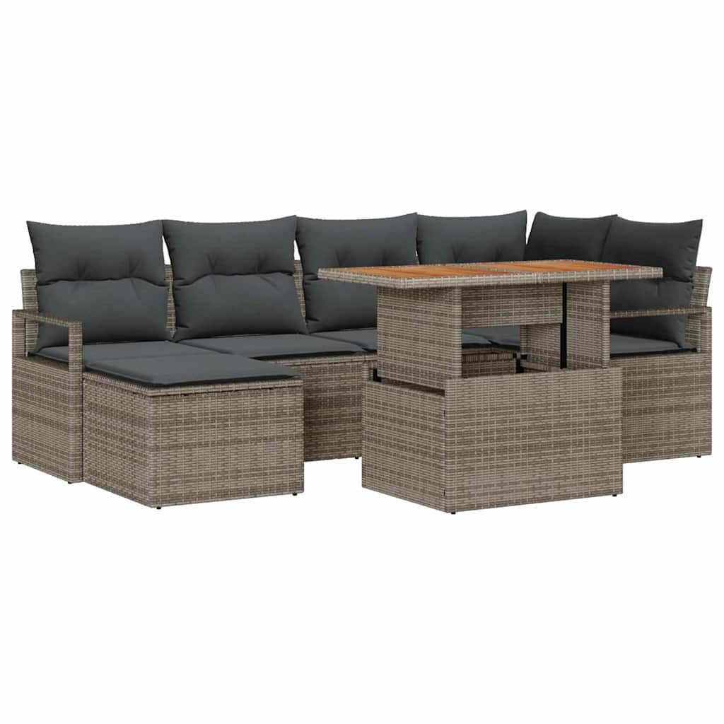 Ensemble de canapé de jardin 7 pc Gris Poly rotin