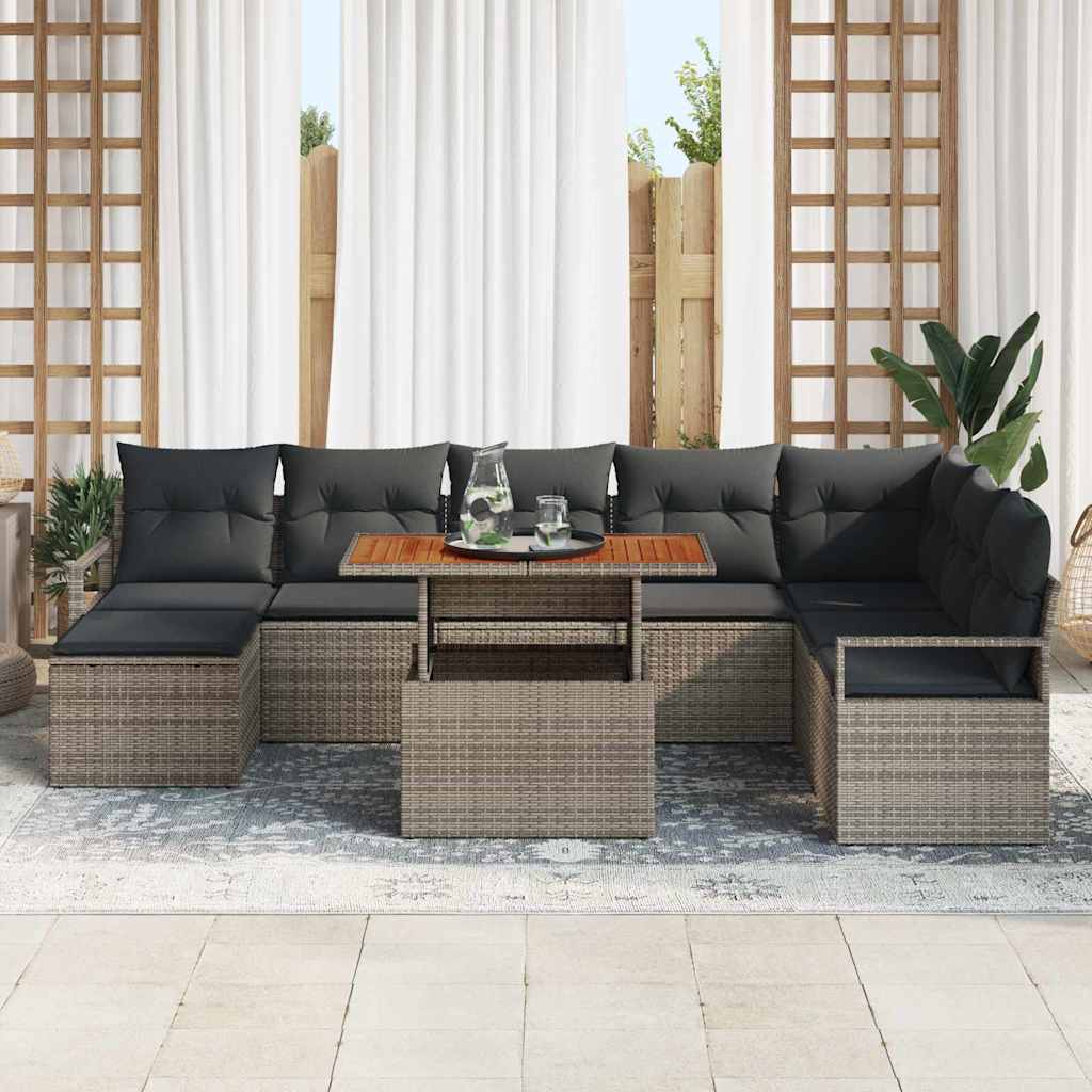 Ensemble de canapé de jardin 9 pcs Gris Poly rotin - XIOS