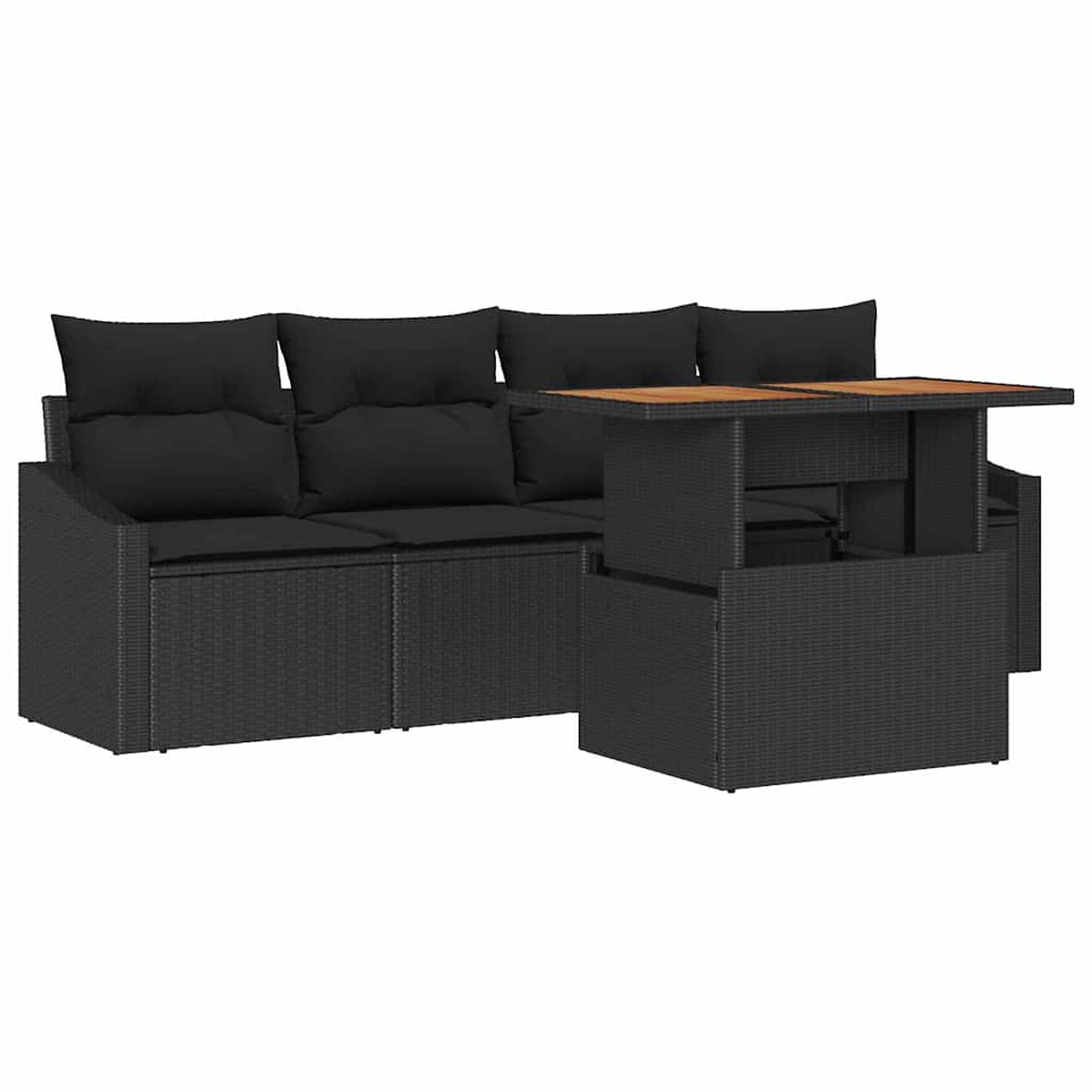 Ensemble de canapé de jardin 5 pcs Noir Poly rotin - XIOS