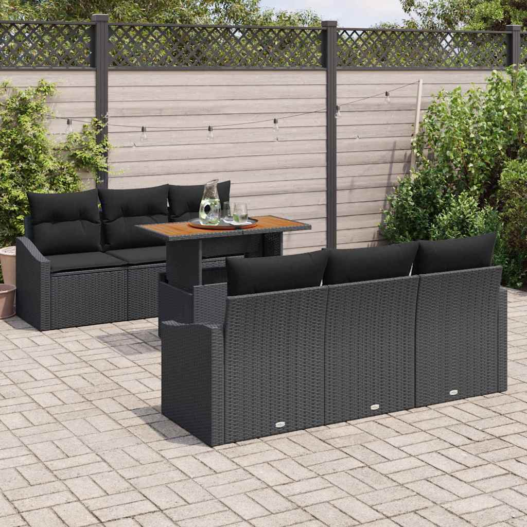 Ensemble de canapé de jardin 7 pcs Noir Poly rotin - XIOS