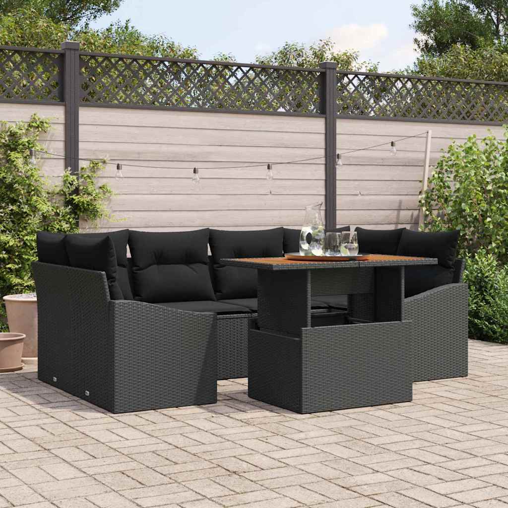 Ensemble de canapé de jardin 7 pcs Noir Poly rotin - XIOS