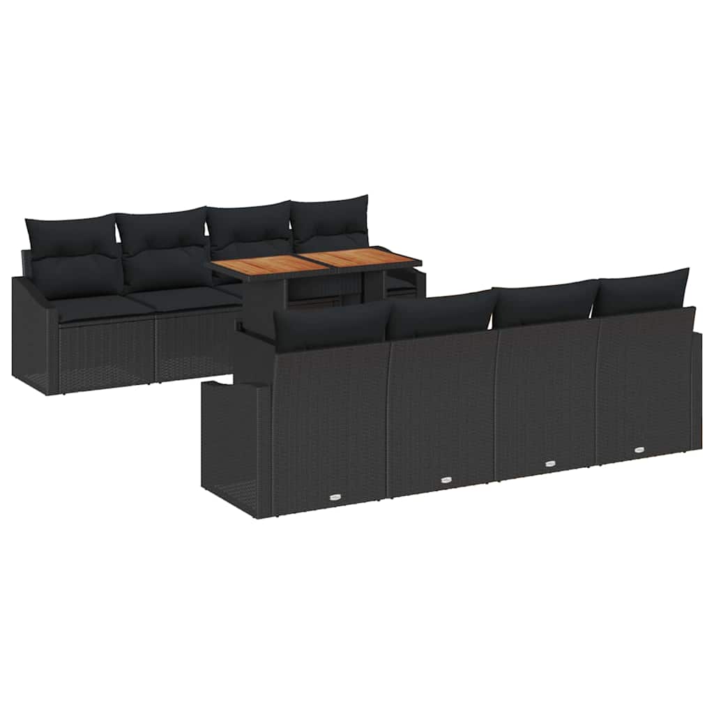 Ensemble de canapé de jardin 9 pcs Noir Poly rotin - XIOS