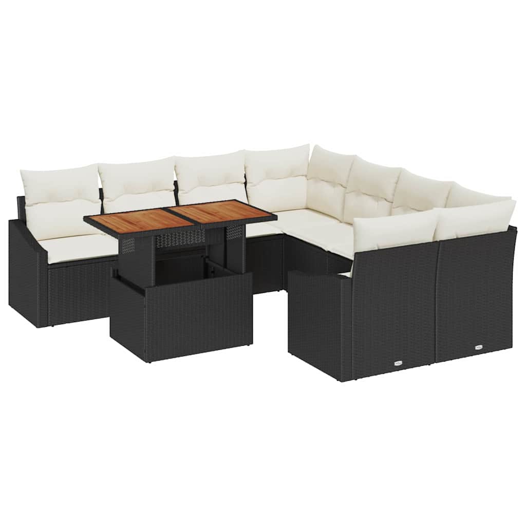 Ensemble de canapé de jardin 9 pcs Noir Poly rotin - XIOS