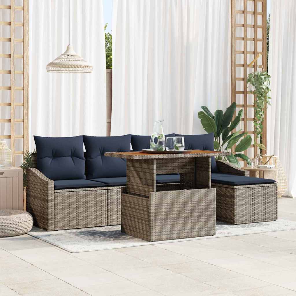 Ensemble de canapé de jardin 6 pcs Gris Poly rotin - XIOS
