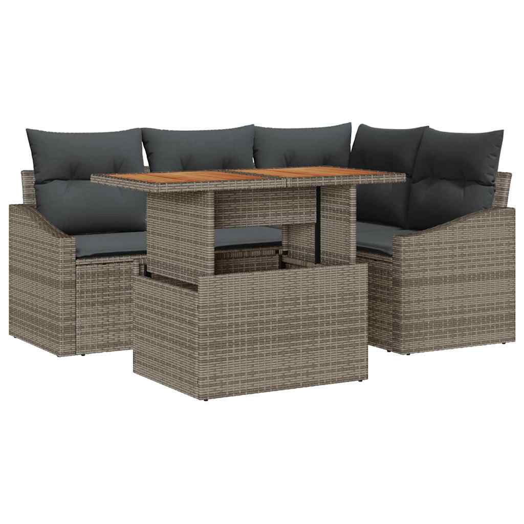 Ensemble de canapé de jardin 5 pcs Gris Poly rotin - XIOS