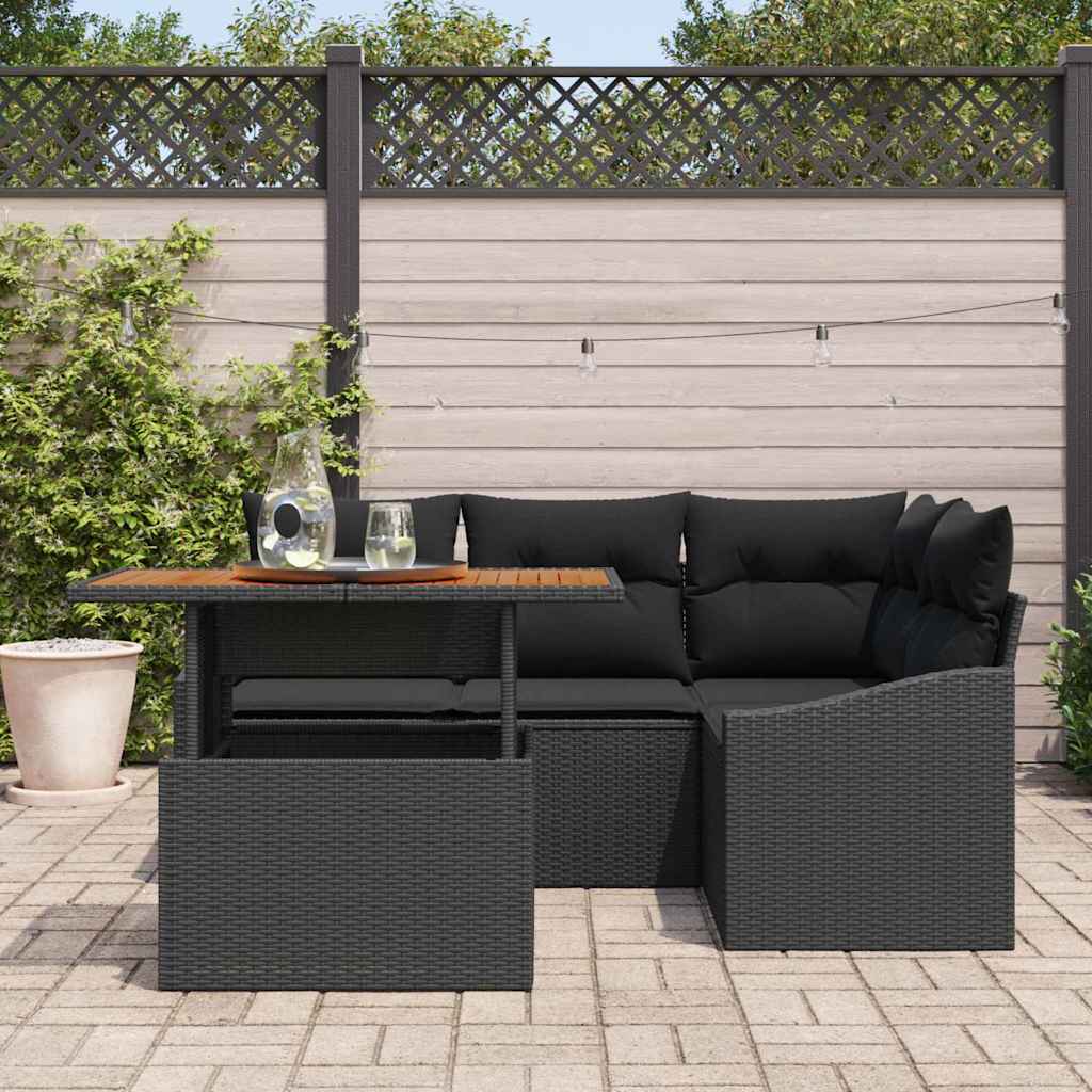 Ensemble de canapé de jardin 5 pcs Noir Poly rotin - XIOS