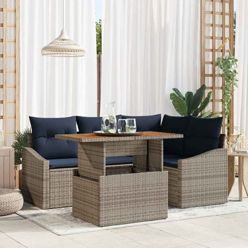 Ensemble de canapé de jardin avec coussin 5 pcs Gris polyrotin - XIOS