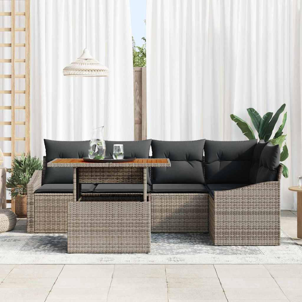 Ensemble de canapé de jardin 6 pc Gris Poly rotin