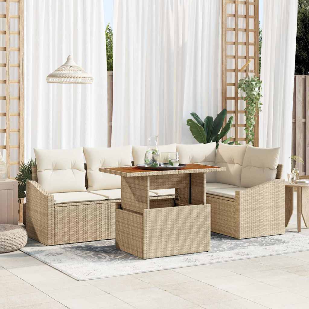 Ensemble de canapé de jardin 6 pc Beige Poly rotin