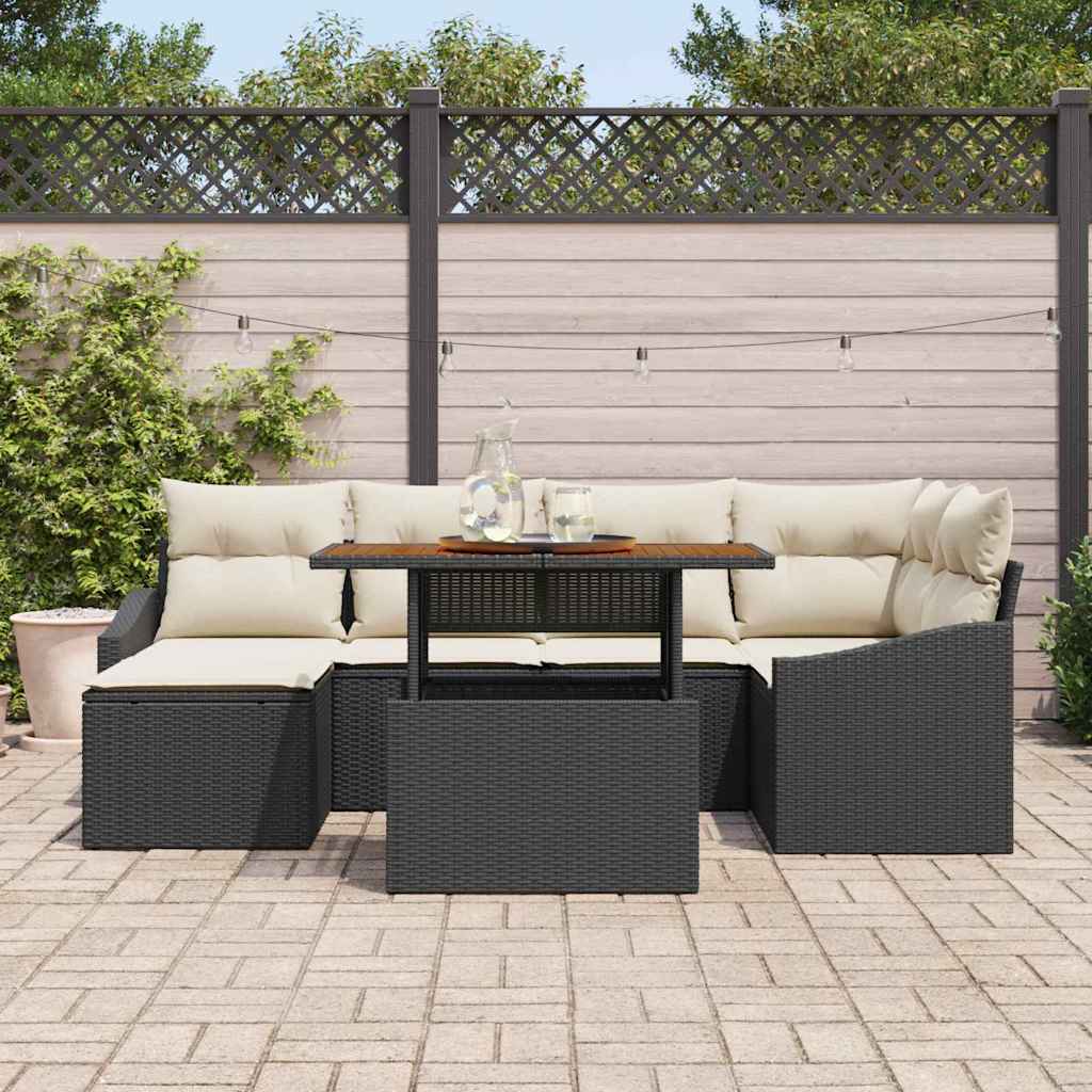 Ensemble de canapé de jardin 7 pcs Noir Poly rotin - XIOS