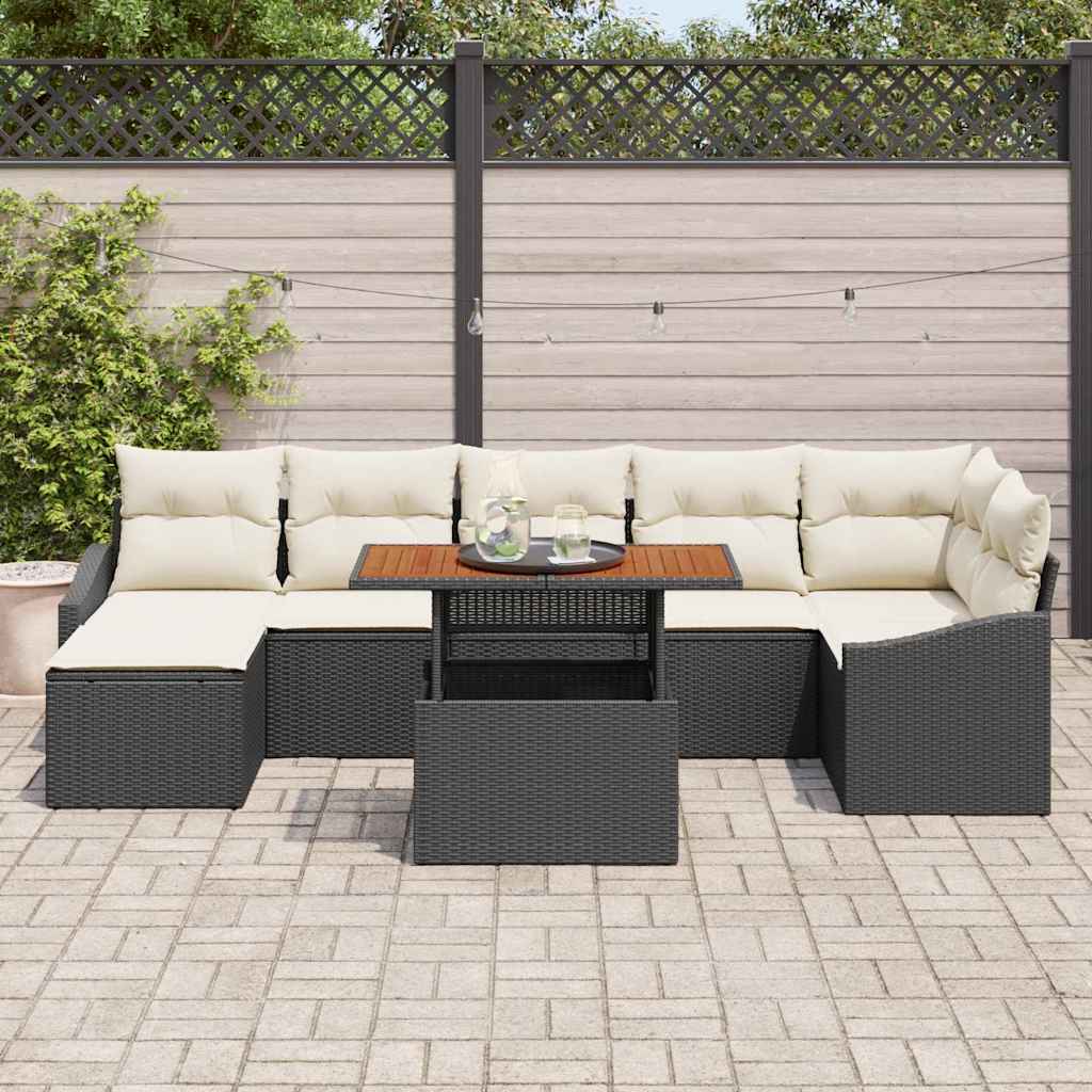 Ensemble de canapé de jardin 8 pc Noir Poly rotin